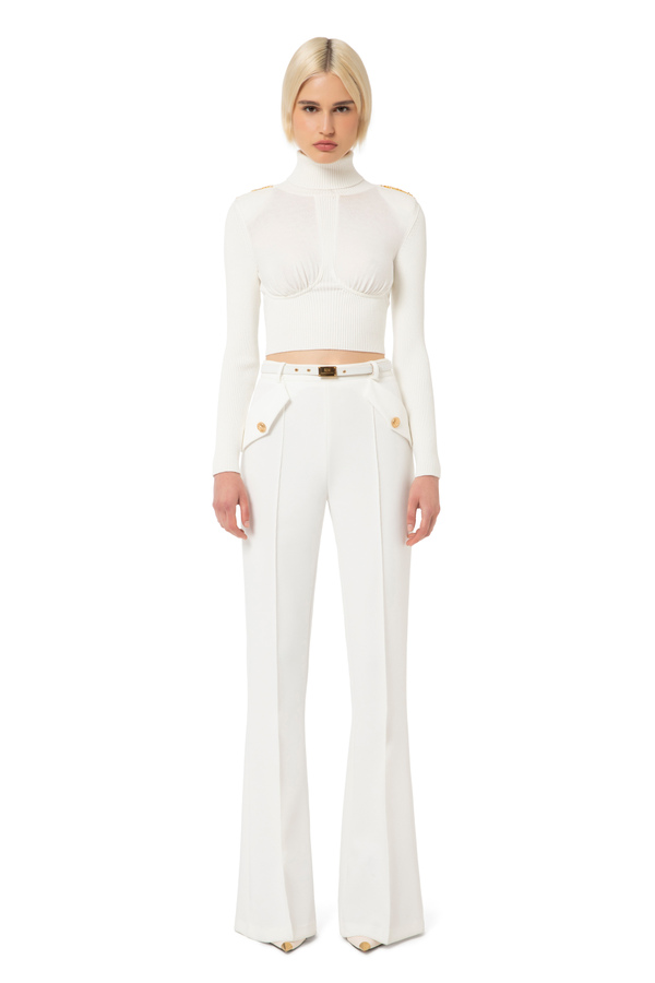 Pantalon palazzo en crêpe avec poches - Elisabetta Franchi® Outlet