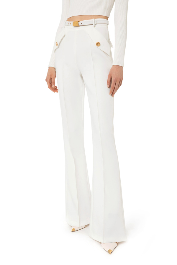 Pantalón palazzo de crepé con bolsillos - Elisabetta Franchi® Outlet