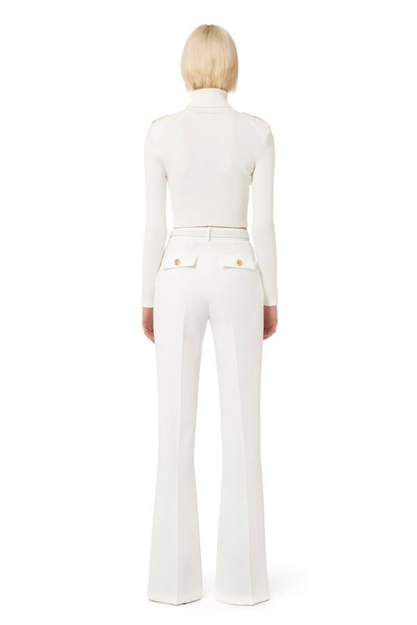 Pantalón palazzo de crepé con bolsillos - Elisabetta Franchi® Outlet