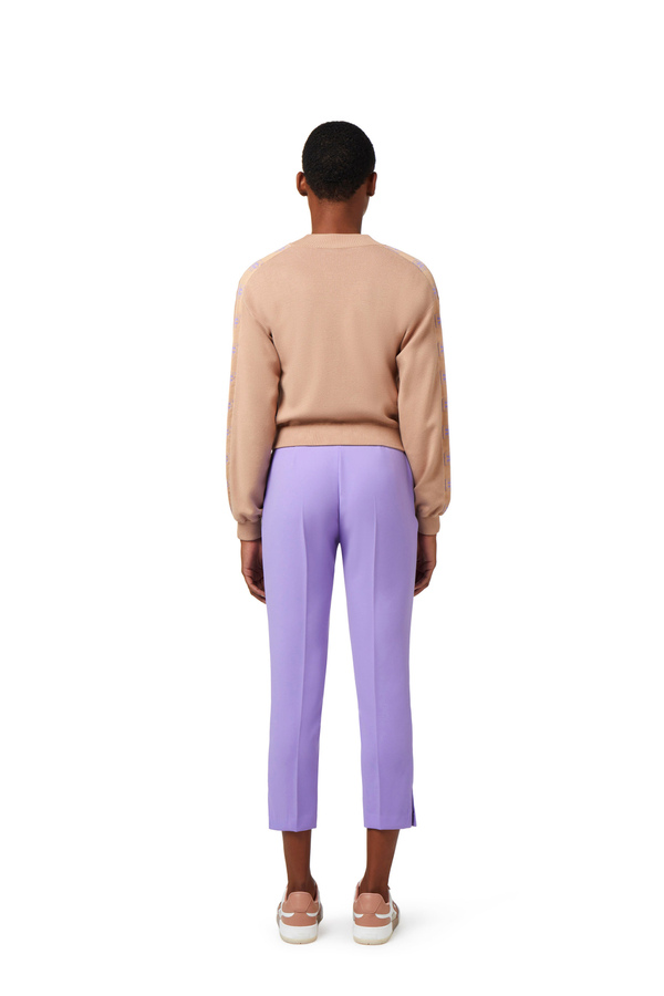 Straight trousers in crêpe fabric with horsebit - Elisabetta Franchi® Outlet