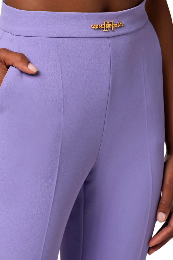 Straight trousers in crêpe fabric with horsebit - Elisabetta Franchi® Outlet
