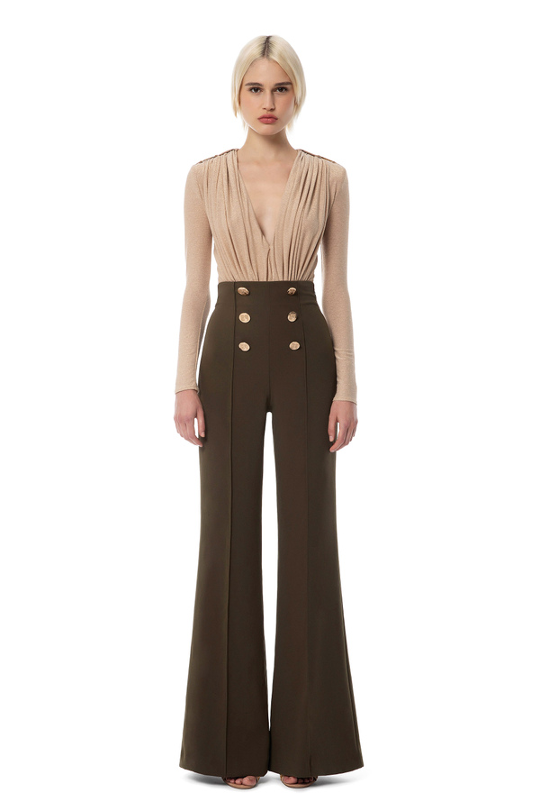 Pantalón palazzo de crepé con botones - Elisabetta Franchi® Outlet