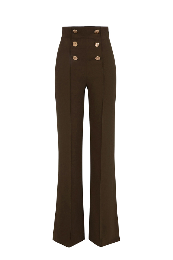 Pantalón palazzo de crepé con botones - Elisabetta Franchi® Outlet