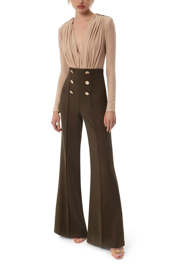 Pantalón palazzo de crepé con botones - Elisabetta Franchi® Outlet