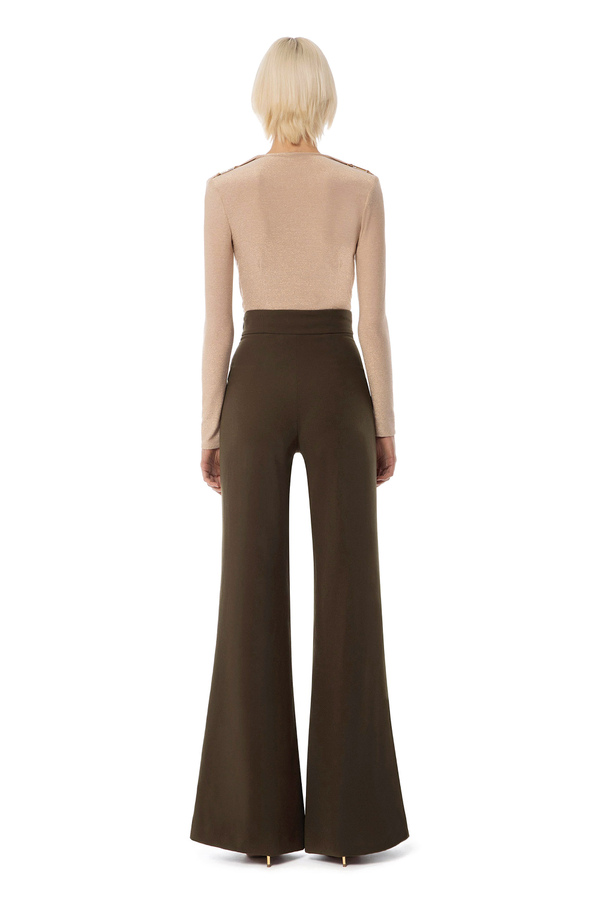 Pantalón palazzo de crepé con botones - Elisabetta Franchi® Outlet