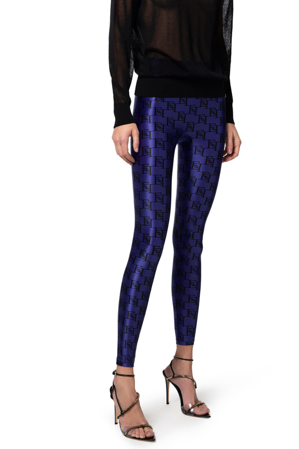 Lycra leggings with logo print - Elisabetta Franchi® Outlet