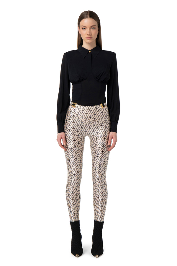 Lycra leggings with logo print - Elisabetta Franchi® Outlet