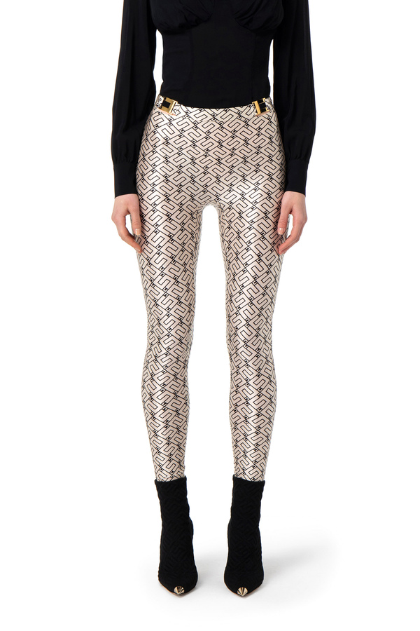 Lycra leggings with logo print - Elisabetta Franchi® Outlet
