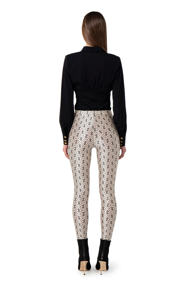 Lycra leggings with logo print - Elisabetta Franchi® Outlet
