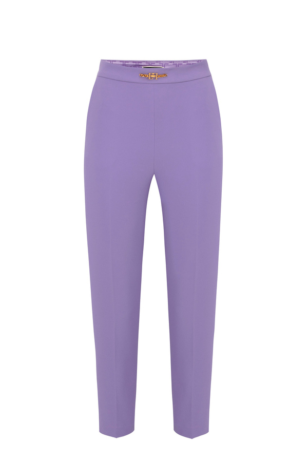 Pantalone dritto in crêpe stretch con morsetto - Elisabetta Franchi® Outlet