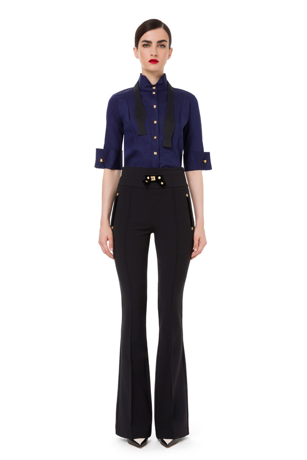 Stretch bell-bottom trousers with studs - Elisabetta Franchi® Outlet