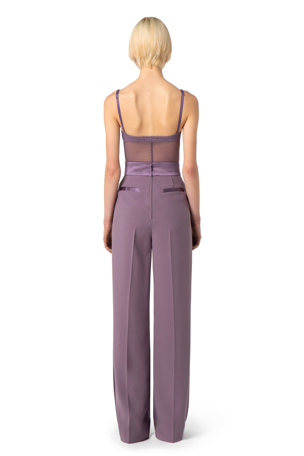 Palazzo trousers in crêpe fabric with embroidered band - Elisabetta Franchi® Outlet