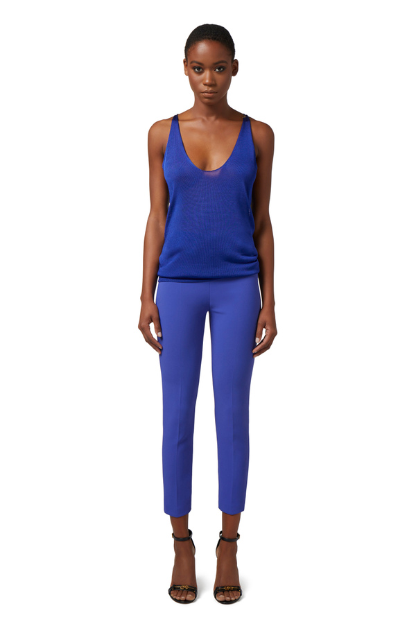 Straight trousers in stretch crêpe fabric with flaps - Elisabetta Franchi® Outlet