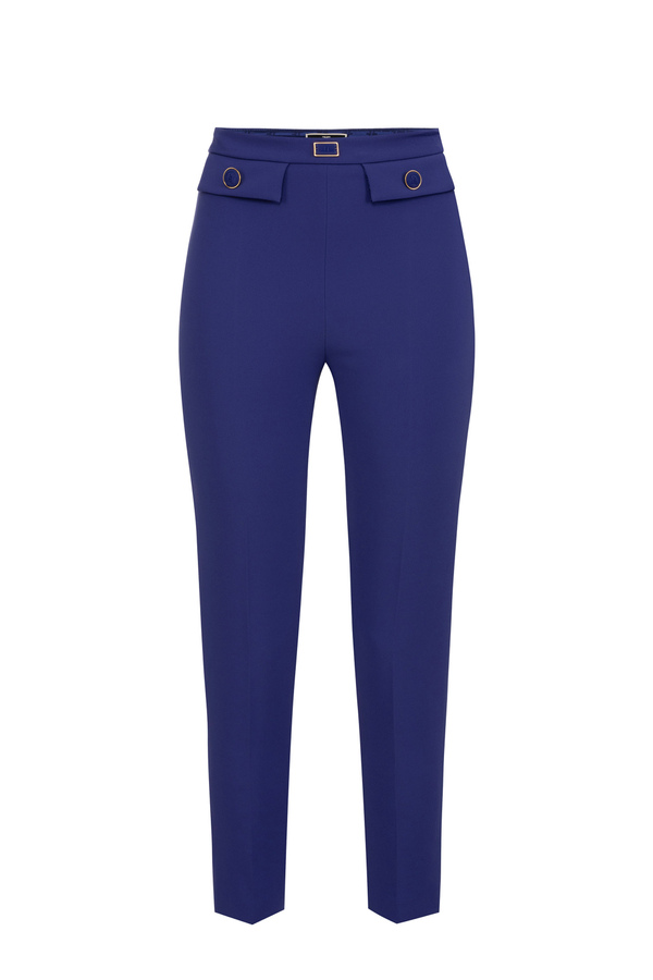 Straight trousers in stretch crêpe fabric with flaps - Elisabetta Franchi® Outlet