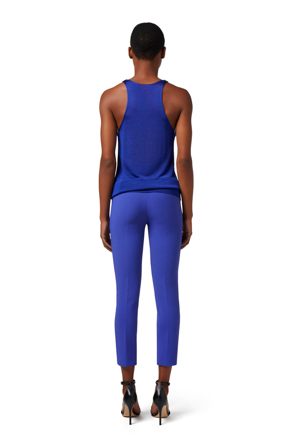 Straight trousers in stretch crêpe fabric with flaps - Elisabetta Franchi® Outlet
