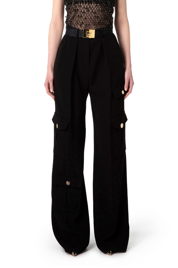 Cargo trousers in crêpe fabric with belt - Elisabetta Franchi® Outlet