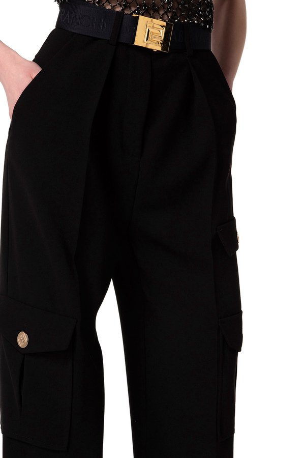 Cargo trousers in crêpe fabric with belt - Elisabetta Franchi® Outlet
