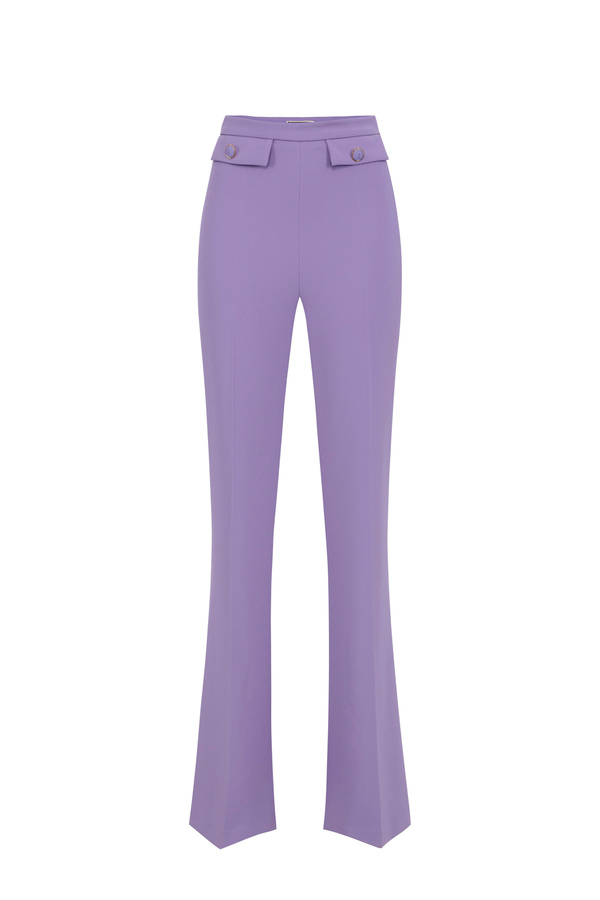 Palazzo trousers in stretch crêpe fabric with flaps - Elisabetta Franchi® Outlet