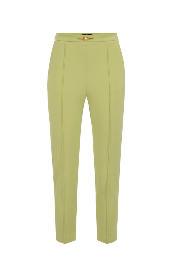 Pantalone dritto in tessuto tecnico bielastico con morsetto - Elisabetta Franchi® Outlet