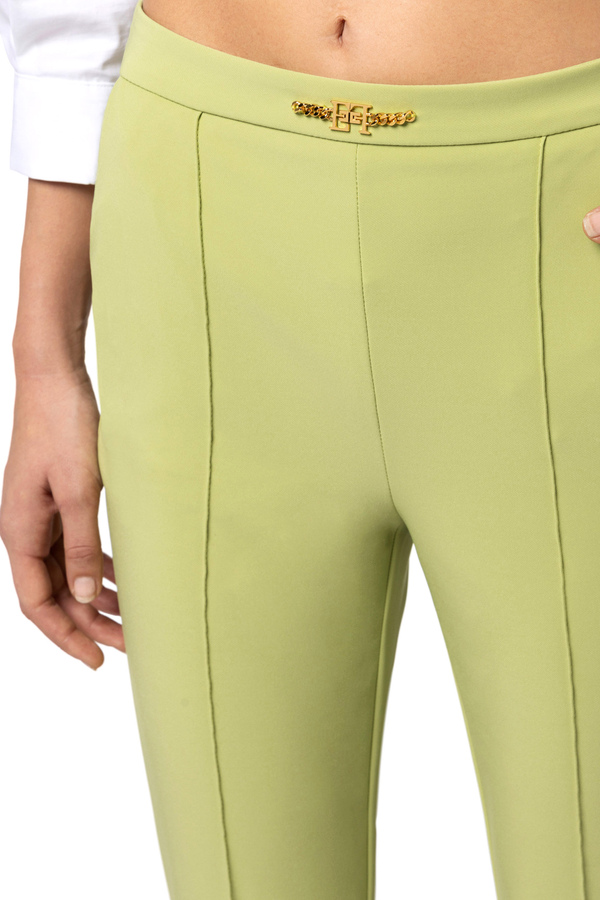 Pantalone dritto in tessuto tecnico bielastico con morsetto - Elisabetta Franchi® Outlet