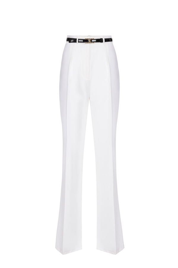 Trousers with patent leather belt - Elisabetta Franchi® Outlet