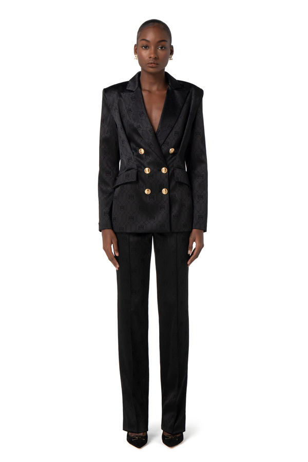 Jacquard satin straight trousers - Elisabetta Franchi® Outlet