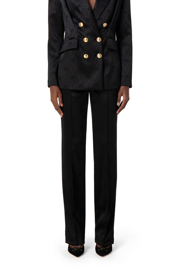 Jacquard satin straight trousers - Elisabetta Franchi® Outlet