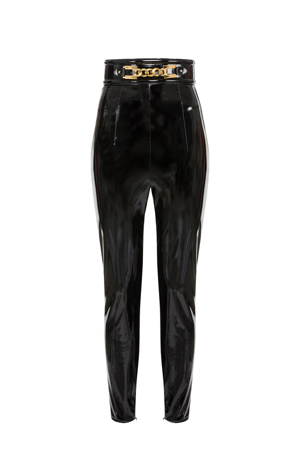 High-waist glossy patent leather leggings - Elisabetta Franchi® Outlet