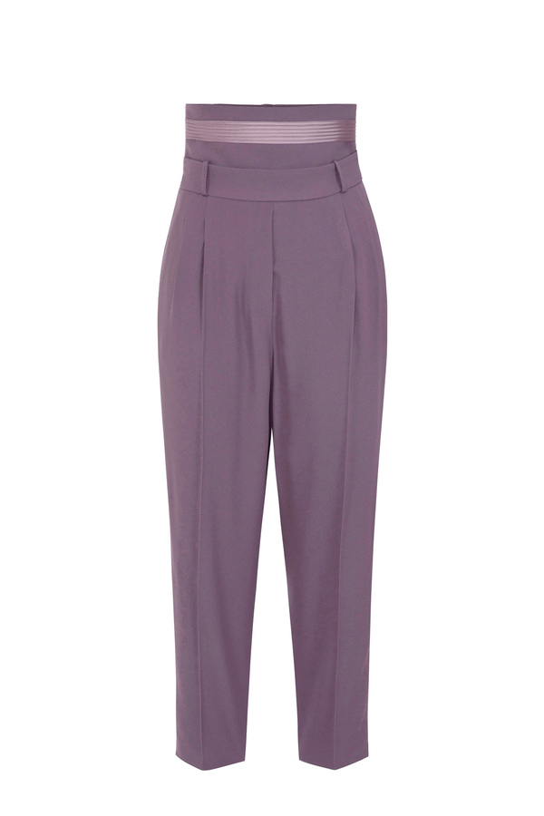 Straight trousers in crêpe fabric with satin edges - Elisabetta Franchi® Outlet