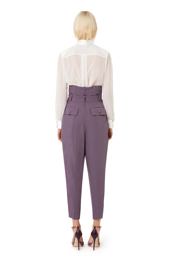 Pantalon droit en crêpe avec bordures en satin - Elisabetta Franchi® Outlet