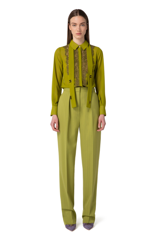 Cool wool pinstriped straight trousers - Elisabetta Franchi® Outlet