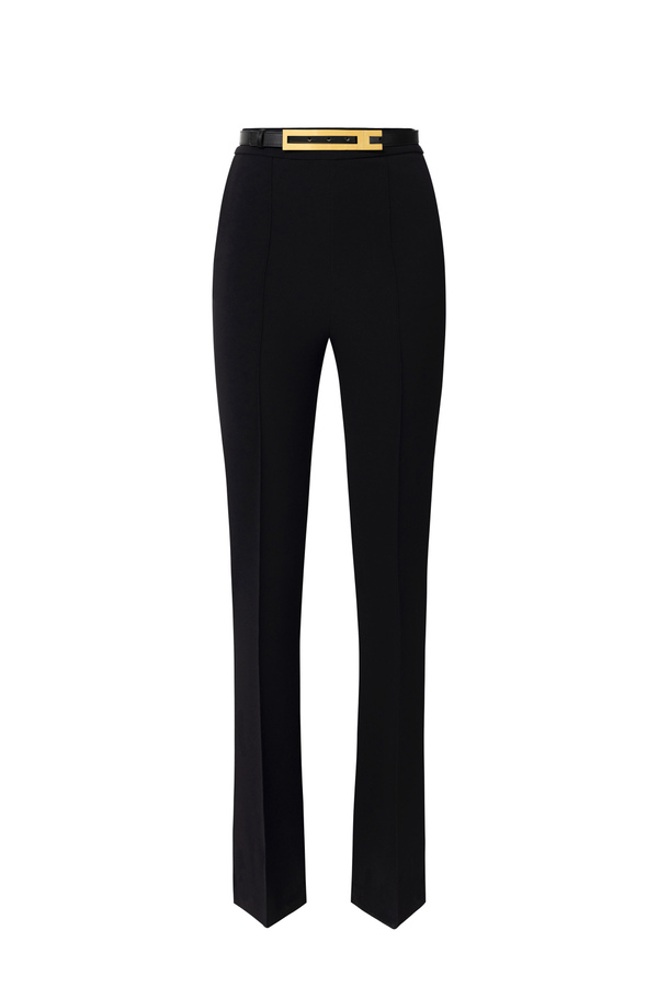 Straight trousers in stretch crêpe fabric with belt - Elisabetta Franchi® Outlet