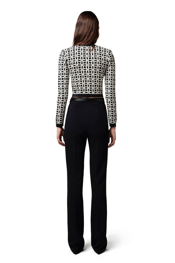 Straight trousers in stretch crêpe fabric with belt - Elisabetta Franchi® Outlet