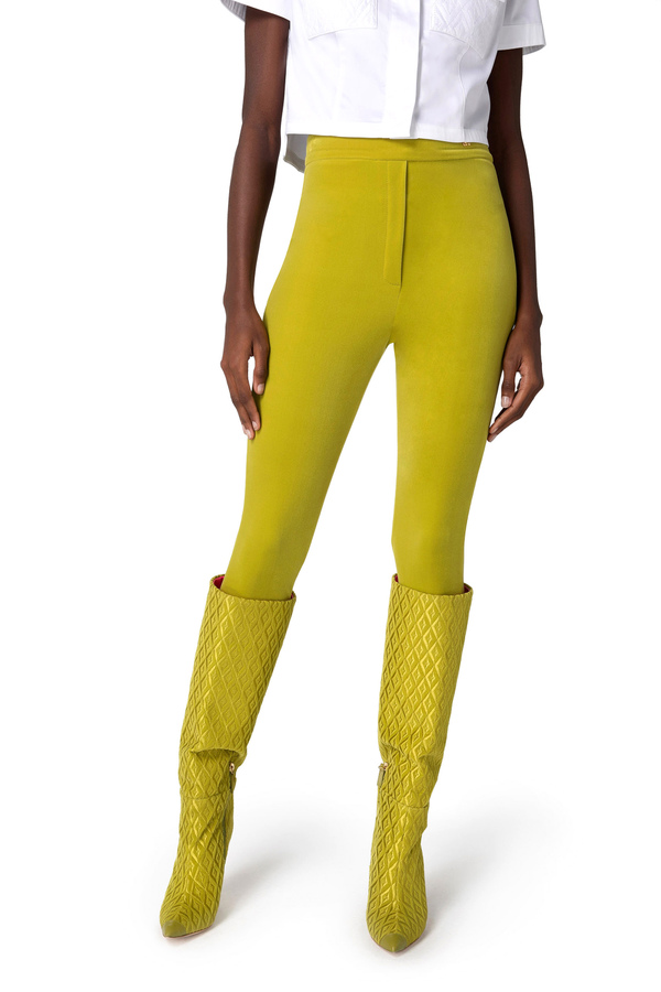 High-waist velvet straight trousers - Elisabetta Franchi® Outlet