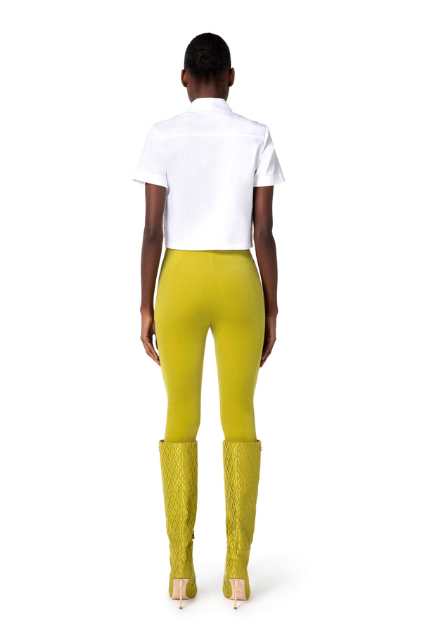 High-waist velvet straight trousers - Elisabetta Franchi® Outlet
