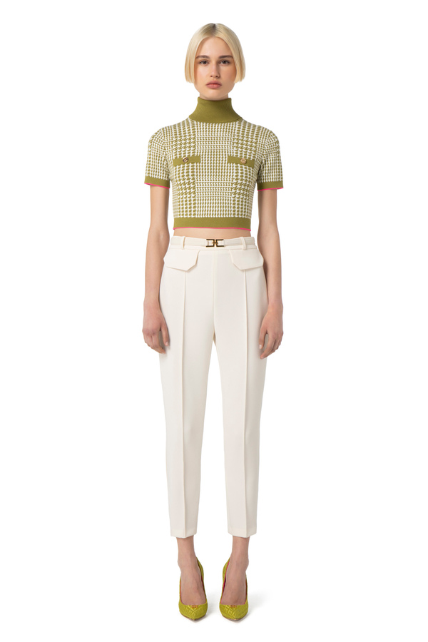Straight trousers in crêpe fabric with belt - Elisabetta Franchi® Outlet
