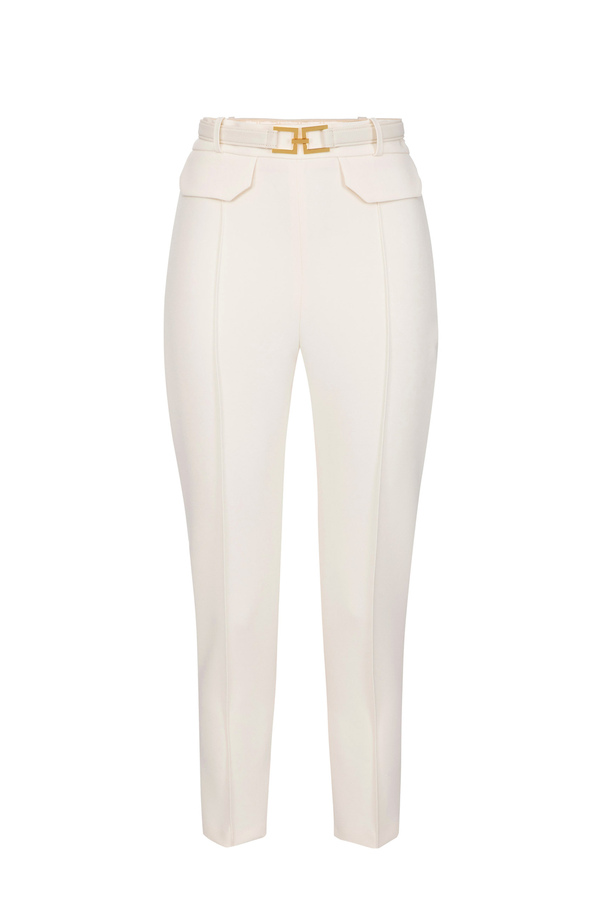 Straight trousers in crêpe fabric with belt - Elisabetta Franchi® Outlet