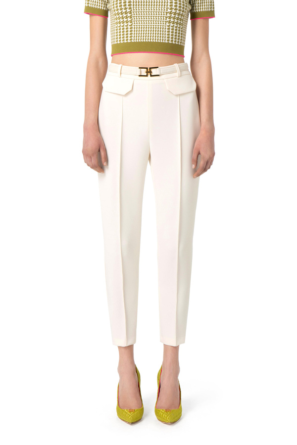 Straight trousers in crêpe fabric with belt - Elisabetta Franchi® Outlet