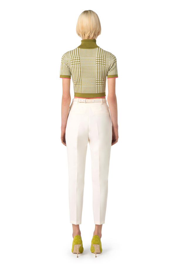 Straight trousers in crêpe fabric with belt - Elisabetta Franchi® Outlet