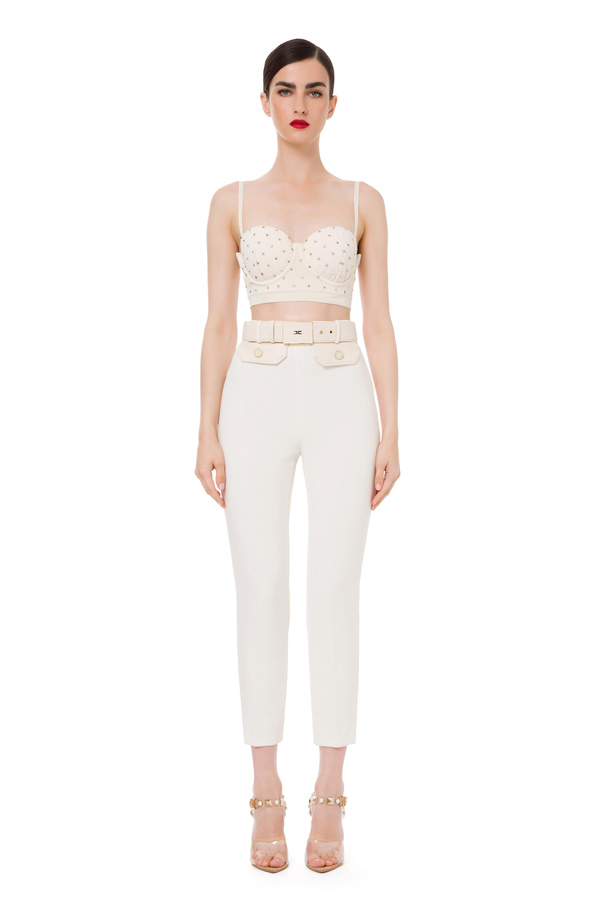 Slim fit trousers with logoed buttons - Elisabetta Franchi® Outlet