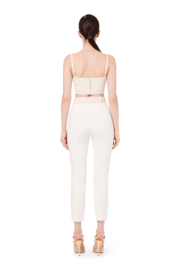 Slim fit trousers with logoed buttons - Elisabetta Franchi® Outlet