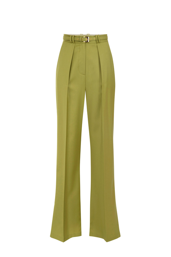 Palazzo trousers in cool wool with belt - Elisabetta Franchi® Outlet