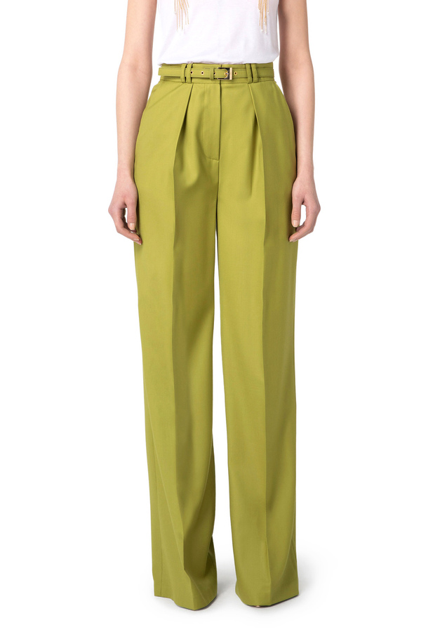 Palazzo trousers in cool wool with belt - Elisabetta Franchi® Outlet