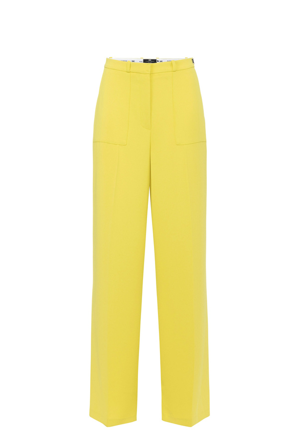 Crêpe straight fit trousers with logo label - Elisabetta Franchi® Outlet
