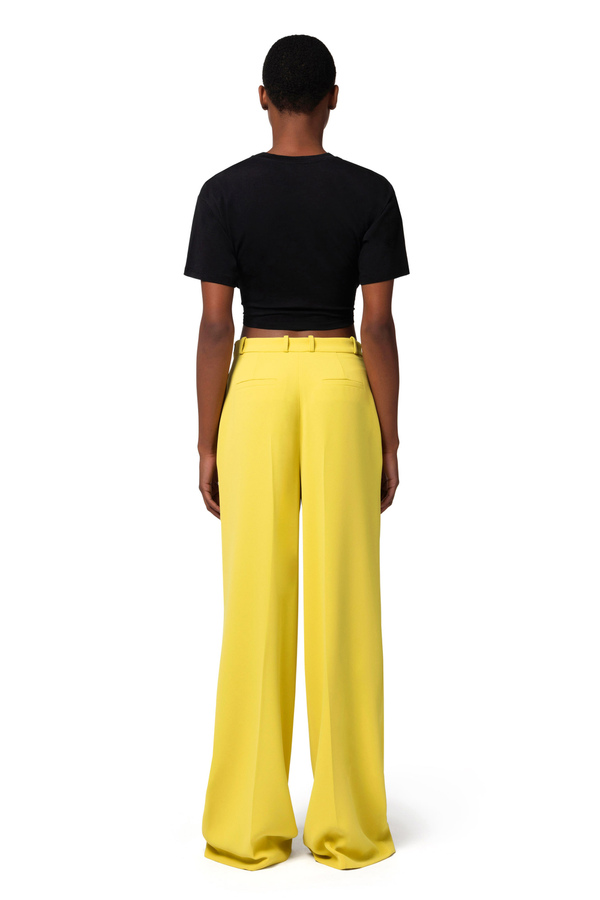 Crêpe straight fit trousers with logo label - Elisabetta Franchi® Outlet