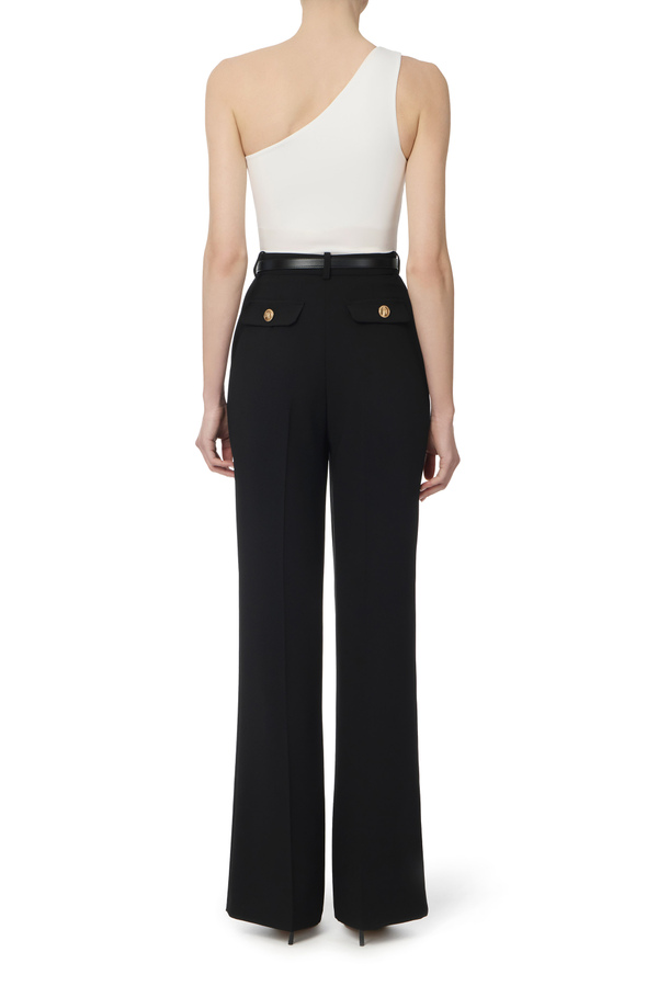 Pantalon palazzo en crêpe avec ceinture - Elisabetta Franchi® Outlet