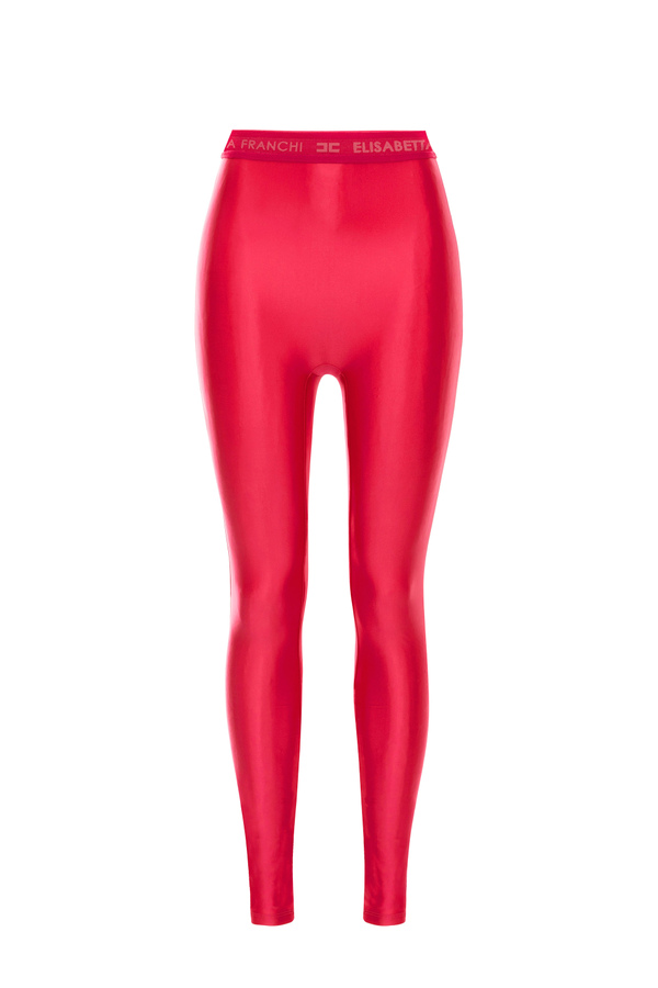 Leggings aus glänzendem Lycra mit elastischem Logo-Band - Elisabetta Franchi® Outlet