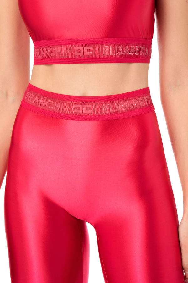 Shiny Lycra leggings with logoed elastic - Elisabetta Franchi® Outlet