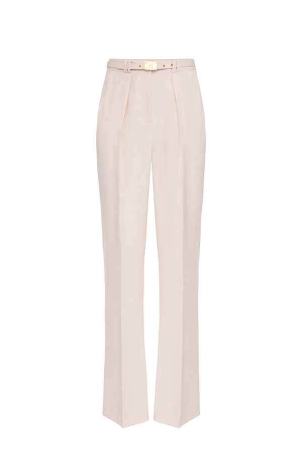 Palazzo trousers in crêpe fabric with belt - Elisabetta Franchi® Outlet