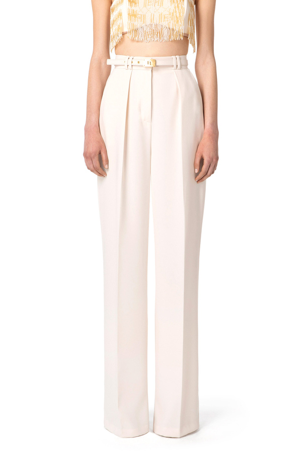 Pantalón palazzo de crepé con cinturón - Elisabetta Franchi® Outlet